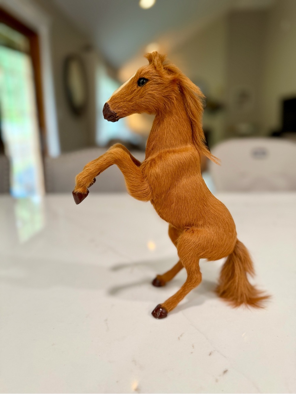 Vintage Fur Covered Rearing Horse Figurine